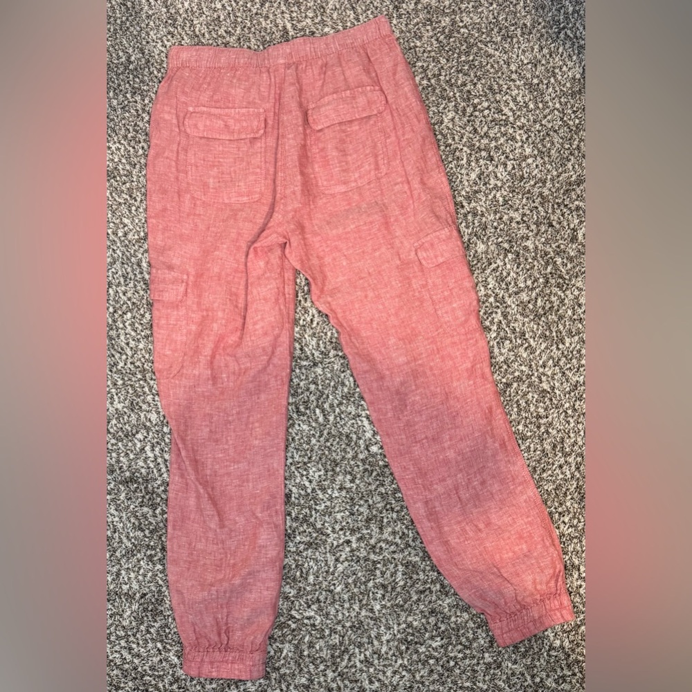 Nicole Miller New York 100% Linen Cargo Jogger Pants Pink Coral Size Medium - Picture 7 of 7
